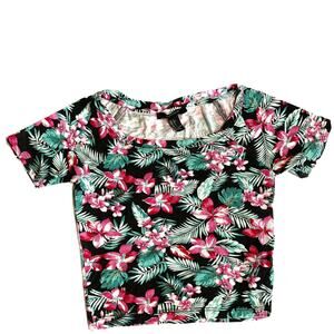 Forever 21 Women’s floral print Crop Top Multicolor Sz S Pullover short sleeve